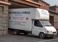A long distance movers truck, parked at the Aberystwyth storage units